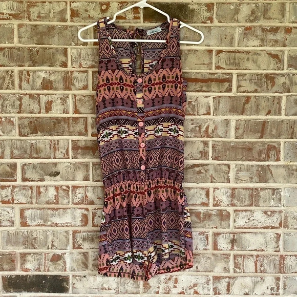 Minimi Coral Purple Aztec Tank Pull On Romper - Picture 1 of 9